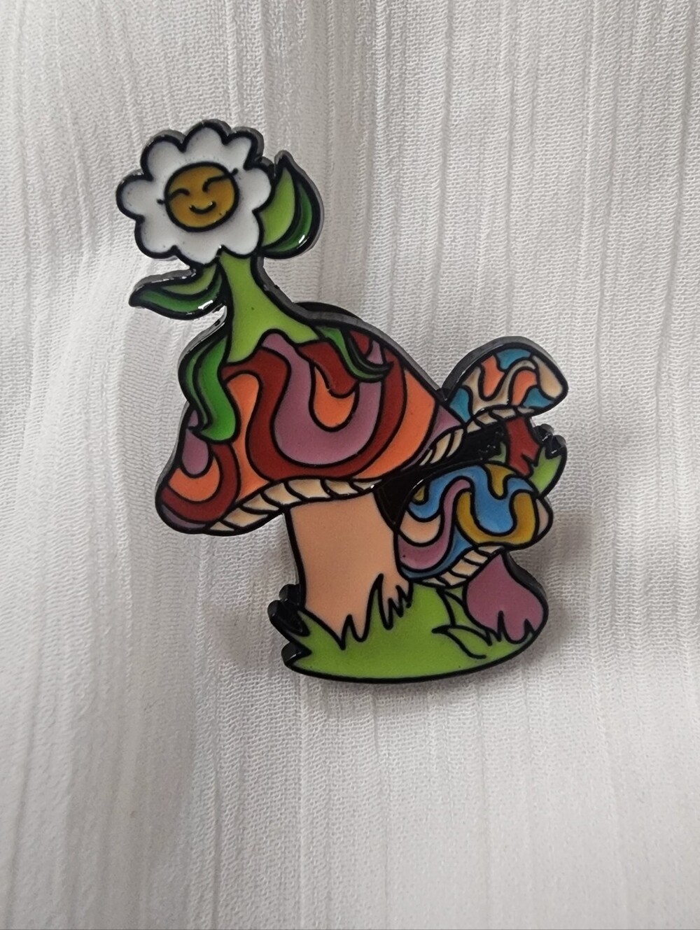 ✨ Psychedelic Trippy Mushroom with Smiling Flower Enamel Pin ✨